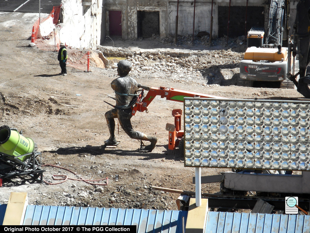 A forklift carefully lowers the Las Vegas Club baseball player to the ground.
Click here to see more detail.
